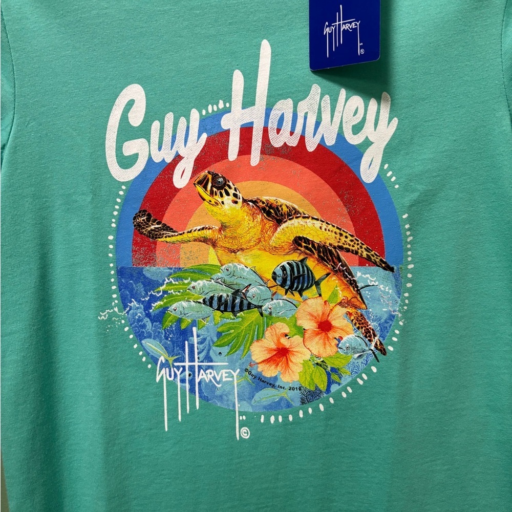 Guy Harvey Sea Turtle Graphic Tee in Teal NWT - Picture 2 of 4